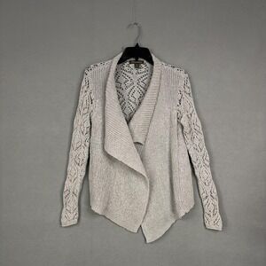 Tommy Bahama Sweater Womens Small Gray Open Front Crochet Cardigan Knit